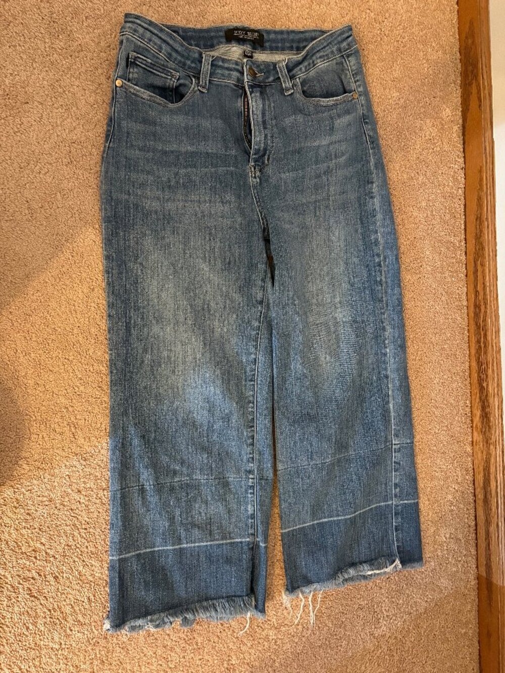 Judy Blue Cropped Jeans Medium Wash Frayed Hem Size 13/31 - Picture 2 of 5